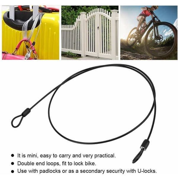 Looped Stainless Steel Security Cable, Anti-theft with Loop for Bicycle and Motorcycle (Black)