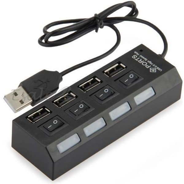 Sort USB 2.0 HUB 4 porte 480 Mbps med LED-kontakt til PC Tablet