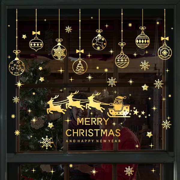 Julevindusdekorasjoner Sleigh Snowflake Santa Window Clings