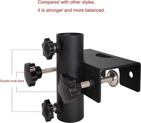 Robust parasolfod til altaner, haveskærme og terrasser, klemme (20 mm - 63 mm), parasoldiameter (23 mm - 38 mm) (sort)
