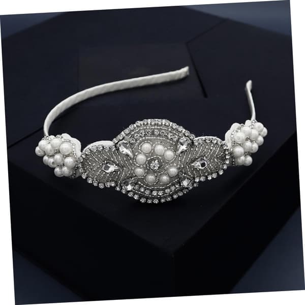 Perle Rhinestone Pannebånd Sølv Krone Brude Hodeplagg Elegant Stoff Hårbånd for Bryllup og Fotografering Tilbehør