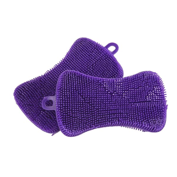 Larger Silicone Sponge, for Washing Kitchen Utensils, Double-Sided Silicone Sponge Brush (Purple, 2 pcs)