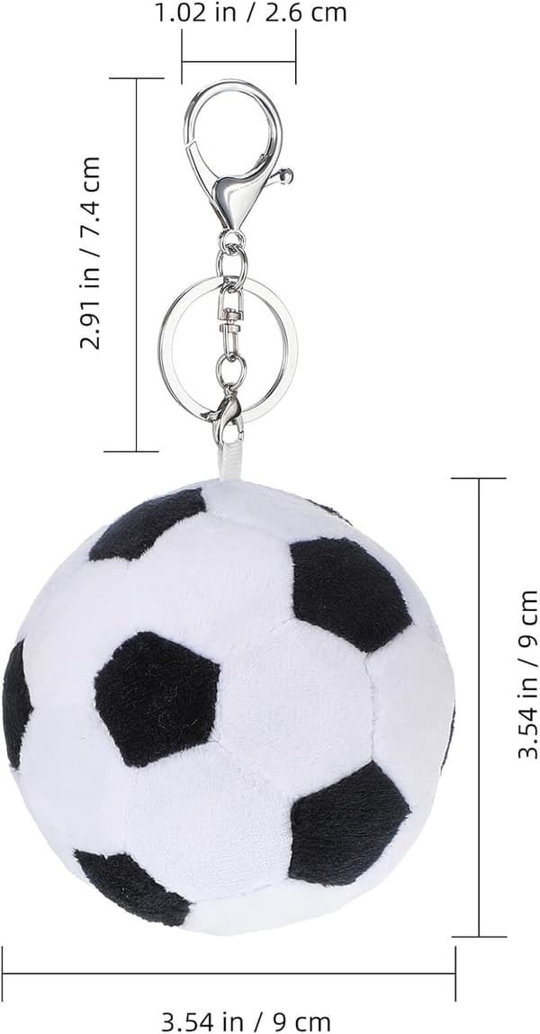 Plush Football Keychain, Stuffed Black and White Soccer Keychain for Backpack