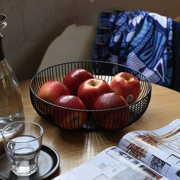 Black Wire Fruit Bowl, 28x8cm Large Metal Fruit Basket, Modern, Keeps Fruit Fresh Longer