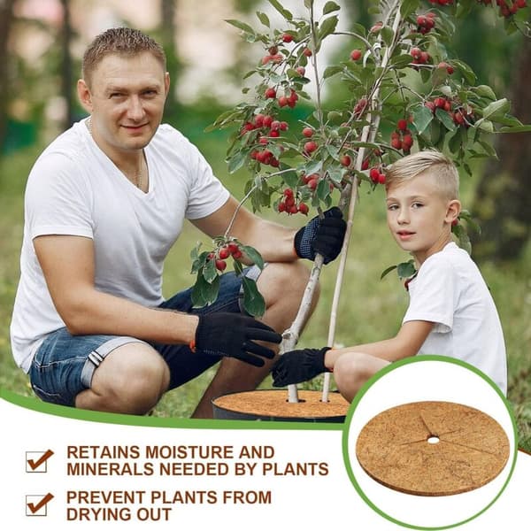 Coconut Fiber Mulch Discs, 30 cm, 4-pack. Thick and Biodegradable. Protects Potted Plants and Garden Plants.