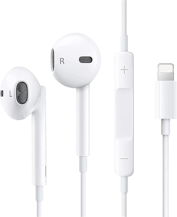 Wired iPhone Headphones for Apple, In-Ear Earbuds with Volume Control and Microphone, Compatible with iPhone XS-14 Pro Max White White