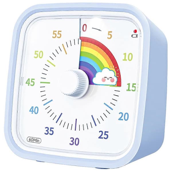 60-minutters visuell timer med beskyttelsesetui, regnbueskive, lydløst nedtellingverktøy, lyseblå