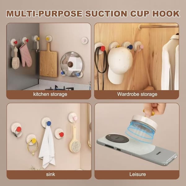 Set of 4 Suction Cup Towel Holders - Strong Adhesion - No Drilling Required - Multifunctional Self-Adhesive Hooks - Suitable for Bathrooms