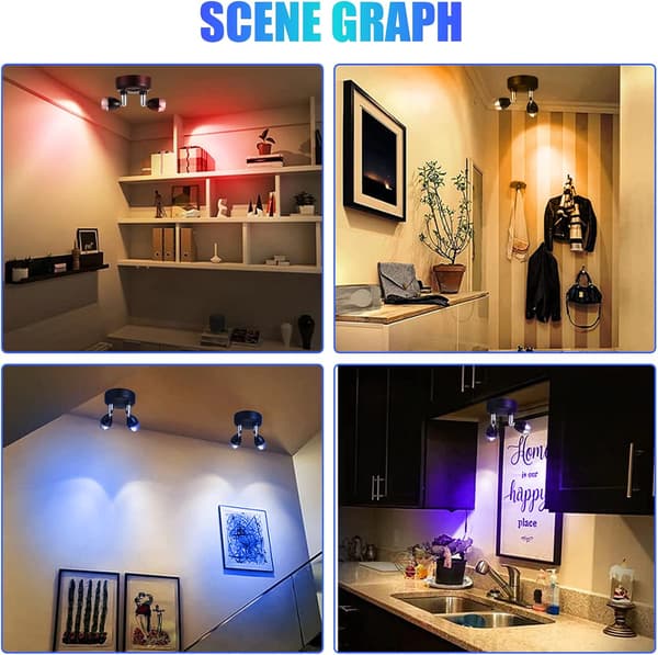 4-pak batterispotlights indendørs RGB LED fjernbetjening, sort sort Black