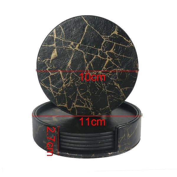 Black and Gold Marble Leather Coaster Splash Guard, Durable and Non-Slip KLB