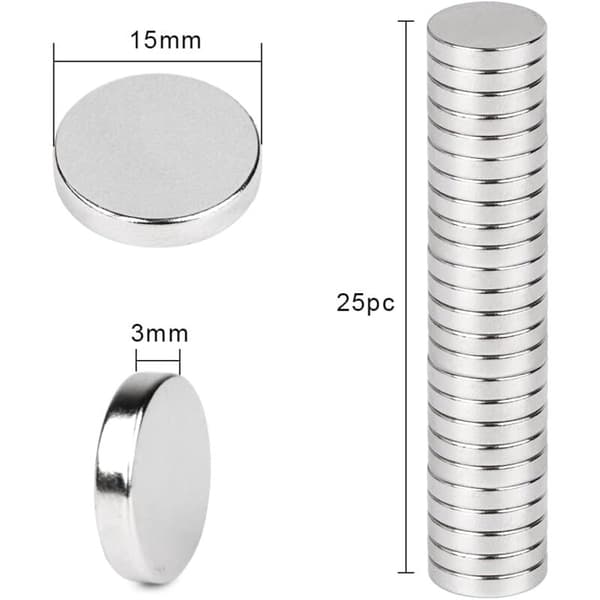 Neodymium Magnet 15 mm diameter x 3 mm for Magnetic Board, Refrigerator, Whiteboard, Powerful Magnet (25 pieces)