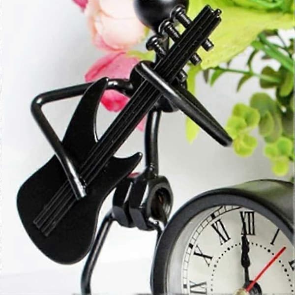 Metal Table Decoration Guitar Shaped Clock Creative Clock Decorative Crafts without Battery Black[DB]