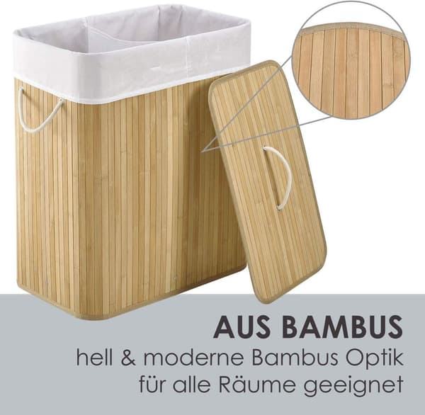 Juskys Bamboo Laundry Holder in 2 Sizes - Laundry Basket with Lid and Handles
