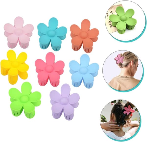 Matte blomsterhårklemmer 8 stk. store hårklemmer til kvinder afrundede kanter til styling