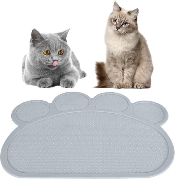 Silikonefoderskåle til hunde og katte 40 * 30 cm, Silikonemåtte til hund og kat, Fodermåtte til kæledyr, Skridsikker vandtæt (Grå)