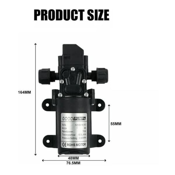 12V Vandpumpe, 20mm Højtryksslangeforbindelse, Selvansugende Membranpumpe til Autocamper, Campingvogn, Båd, Have