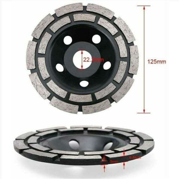 Diamond Disc, 125 x 22.23 mm Double Row Concrete Grinding Diamond, Universal Diamond Disc for Grinding Concrete and Stone