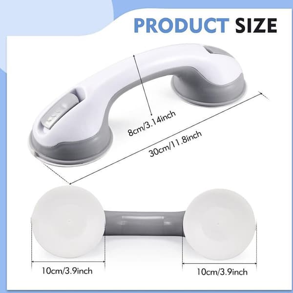 29 cm handle, strong grip suction cup handle, bathroom safety handle, grey and white