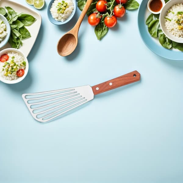 Fiskespatel i rustfrit stål med behageligt greb, non-stick metalspatel til stegning af bøf og pandekager