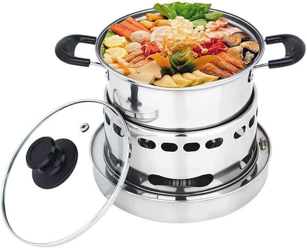 Spritalfons med gryde rustfrit stål hot pot spritvarmer hjem restaurant køkken spritsæt