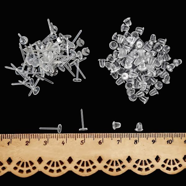 Earring Holders, 100 Pcs Clear Posts and Rubber Backs (50 Pairs)