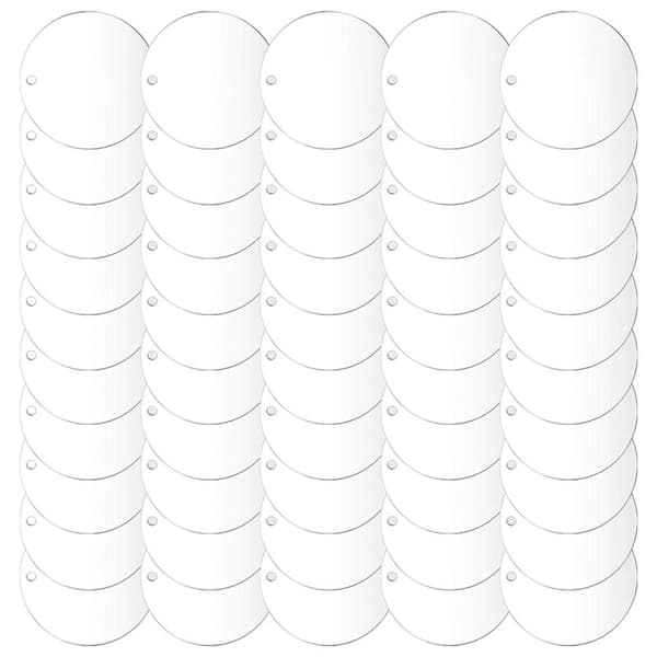 50 stk 3 tommer akrylemner med klart hull Sirkelpynt Klare runde akryl julepyntemner