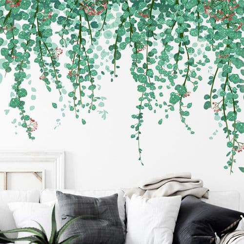 Eucalyptus Vine Leaf Wall Decals in Green, Removable Watercolor Art