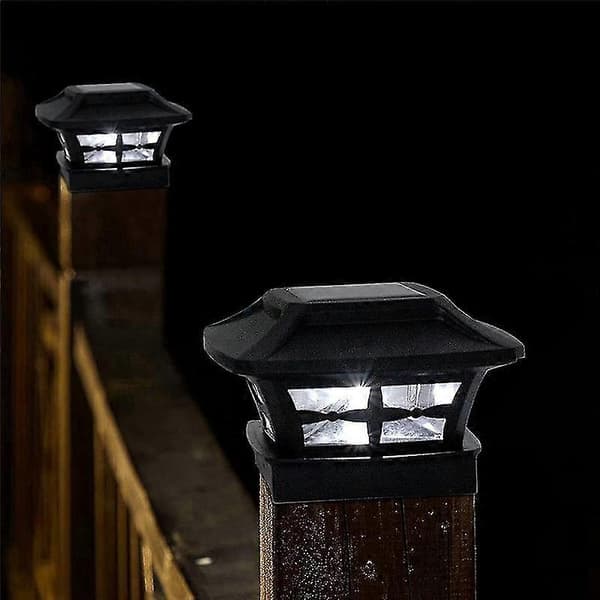 Solcellelamper for stolper 2 Lysmoduser LED Dekk Gjerde Stolpelamper for Trestolper Hagedekorasjon Varm Svart