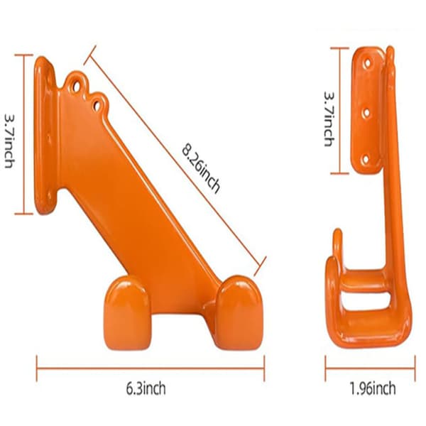 Wall-mounted bracket for brush cutter. Optimized storage for garden tools. Rust-resistant coating. Compatible with chainsaws and hedge trimmers.