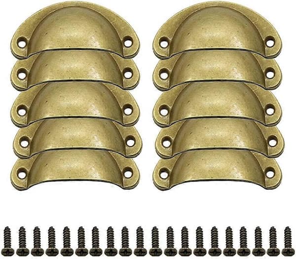 10 Pcs Brass Kitchen Cabinet Handles Retro Cabinet Handles Bowl Handles Half Moon Pull Handles with Screws