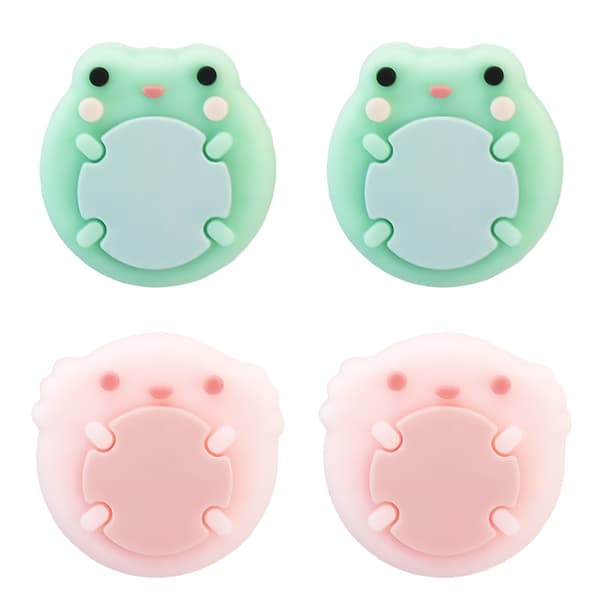 Cute Animal Theme Silicone Joy Con Thumb Grips, Joystick Cover Compatible with Switch/OLED/Lite, 4 Pcs - Frog & Axolotl (for Switch/OLED/Lite)