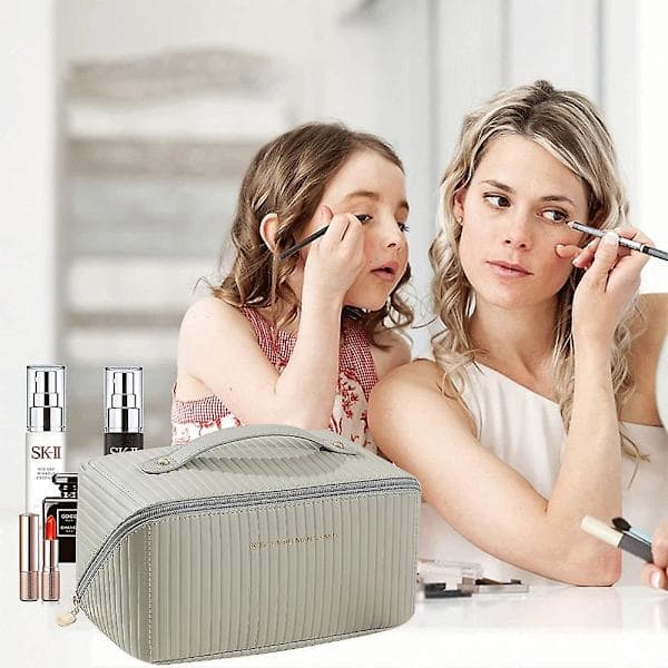 Make-up taske Pude Stor Kapacitet Bærbar Make-up taske Opbevaringstaske, Lavet af Pu grå
