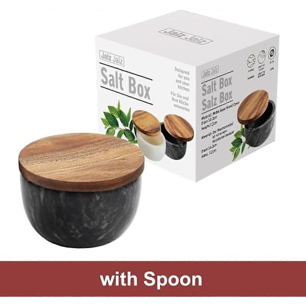Black Marble Salt Cellar, Elegant Spice Storage for Seasonings - Decorative Jar.