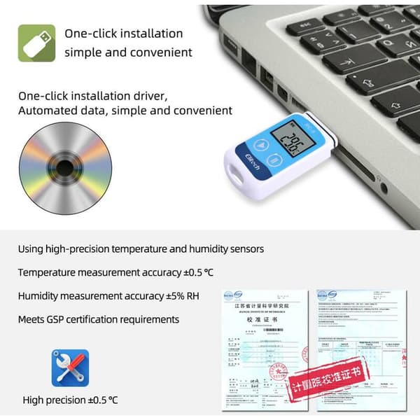 RC-5 Højpræcision digital USB temperaturdatalogger til lageropbevaring, køletransport, laboratorium