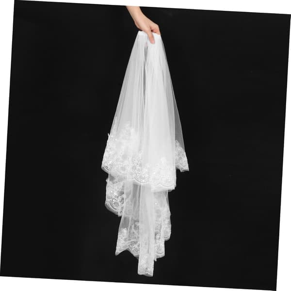 Double Bridal Veil with Lace Edge and Glittering Sequins in Tulle