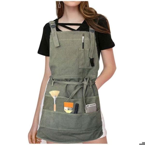 Professional Canvas Apron, 125.2 cm - 4 Practical Pockets - Adjustable for Sizes M-XXL - Paint and Garden Resistant