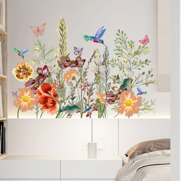 Green grass flower butterfly corner sticker plinth skirting board wall decal KLB