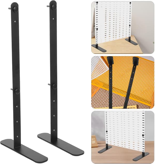 2 Adjustable Carbon Steel Pegboard Desk Mounts, Minimalist, Black, Sturdy and Reliable