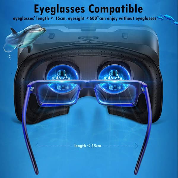 (Sort) 3D VR Virtual Reality Headset med hovedtelefoner kompatibel