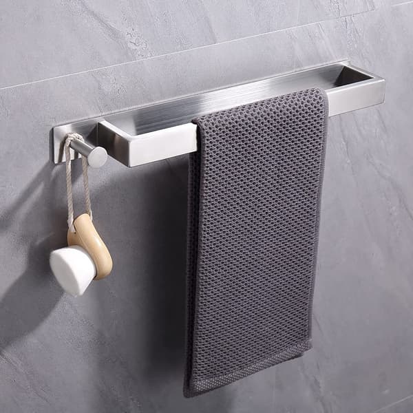 Self-adhesive stainless steel towel holder without drilling for bathroom - with hook - white 40 cm