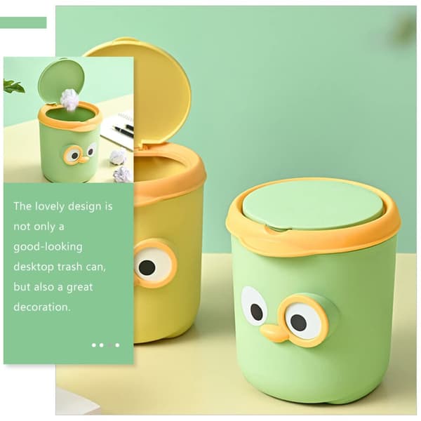 Green Mini Trash Can Cartoon Animal Shape Small Desktop Waste Bin with Lid for Home Office Kitchen Vanity