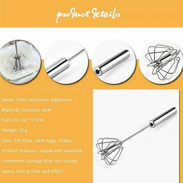 Semi-automatic whisk, rotating stainless steel egg beater, whisk for, egg whisk, milk frother