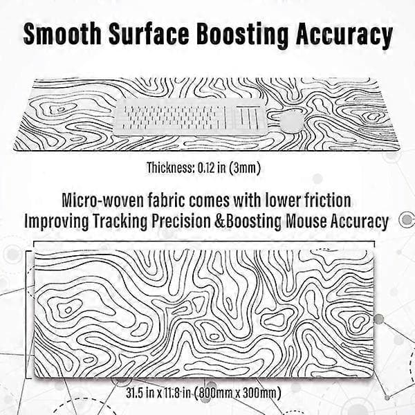 Large Gaming Mouse Pad with Stitched Edges, Minimalist Topographic Map Desk Mat, Extended XL Non-Slip Mouse Pad, Cool Keyboard Desk Mat