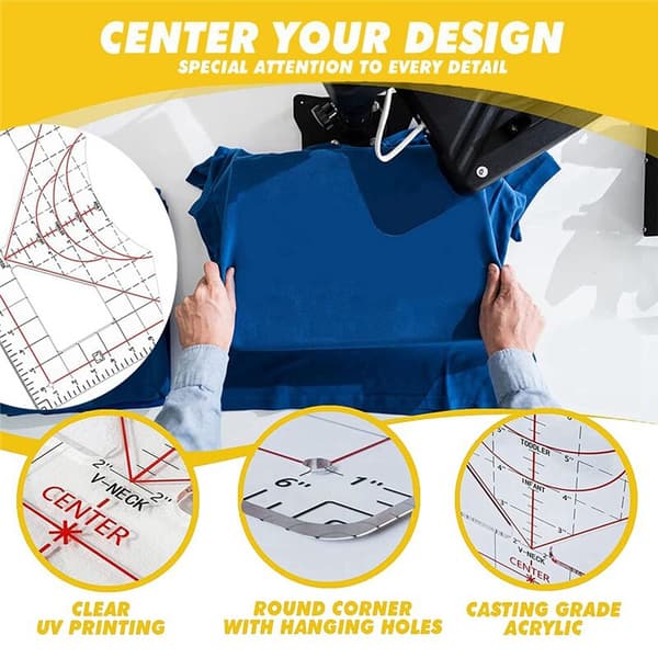 T-shirt ruler for centered design, acrylic alignment tool, all sizes