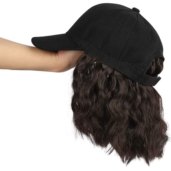 Women's Hat Wig, Short Wavy Baseball Cap Wig with Curly Hair Extension