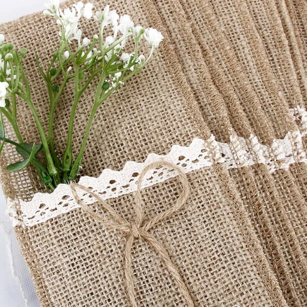 Bestickhållare Väska Canvas Jute Spets Bestick Påse Jute Gaffel Vin