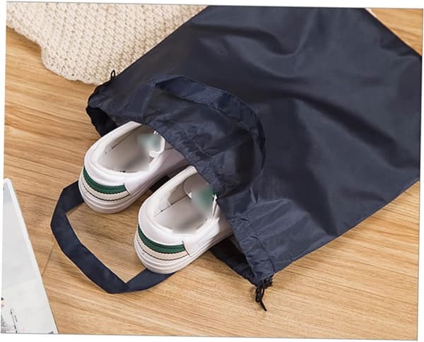 2-pak bærbare indkøbsposer i polyester med snøre, smudsafvisende foldbar opbevaringspose, genanvendelig mulepose