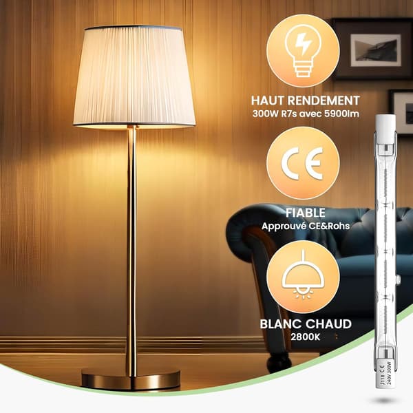 300W Dimmable R7s 118mm Warm White 2800K R7s Linear Halogen Bulb 5900lm AC220-240V for Lighting - 2-pack