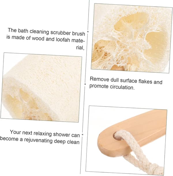 Natural Loofah on a Stick Bath Brush for Home Use, Long-Handled Exfoliating Skin Scrubber