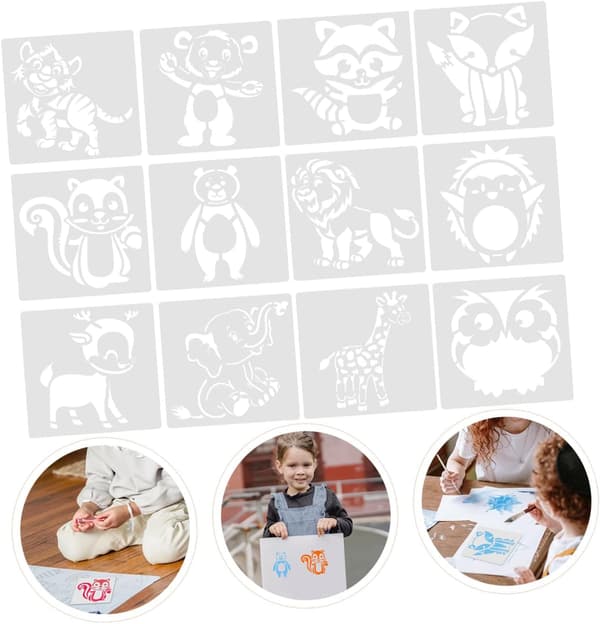 12 stk tegneseriedyr hule stencils genanvendelige malerskabeloner